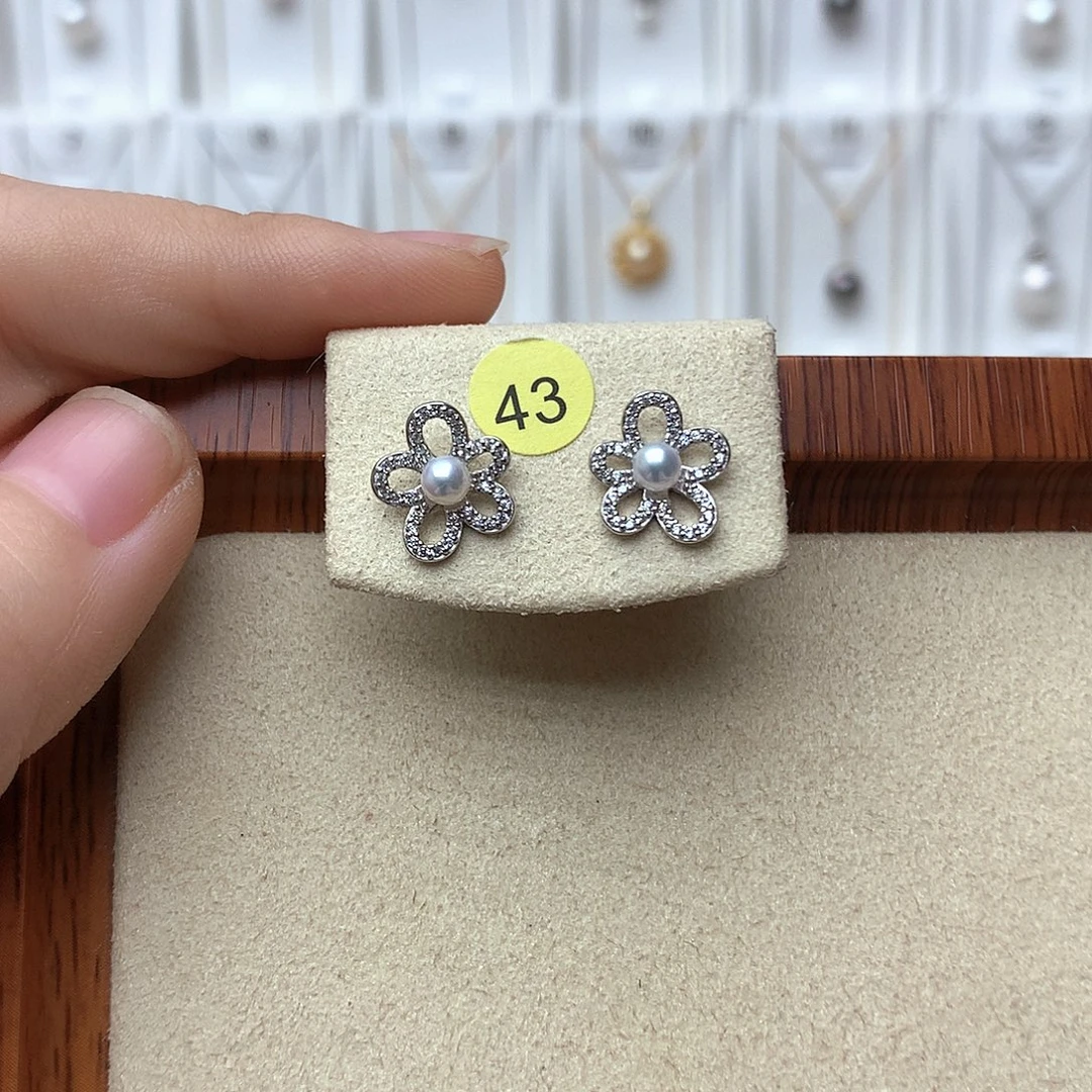 耳饰银S925镶嵌淡水珍珠