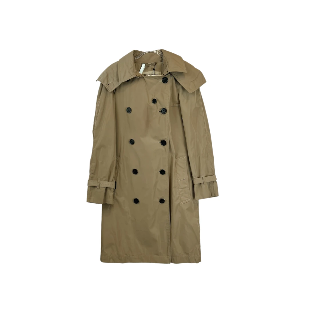 99新 BURBERRY/博柏利 012100 纯色双排扣中长款连帽风衣 36码