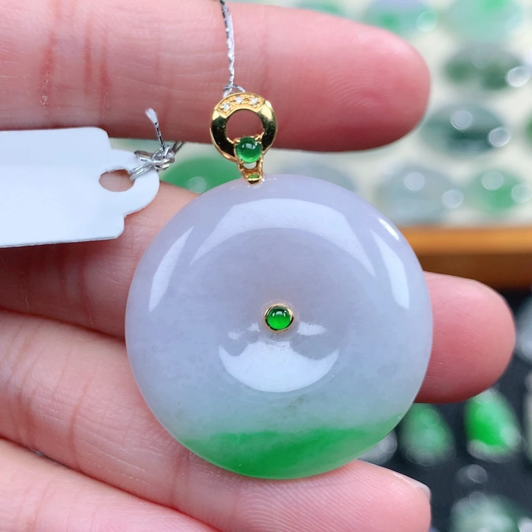 翡翠18K金镶嵌吊坠(不含链)36.4-28.7-5.0