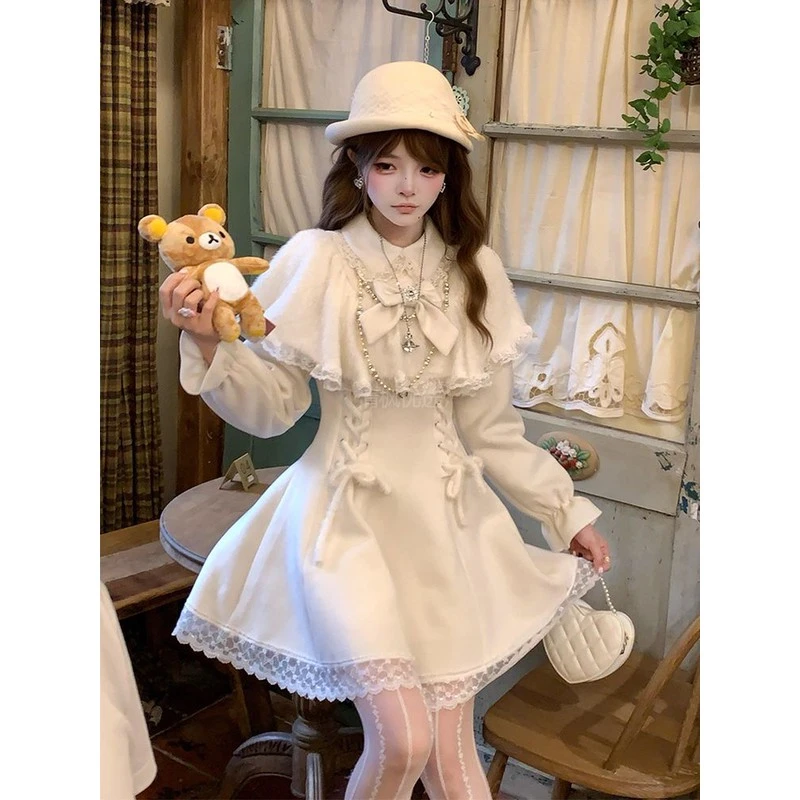 清枫优选小镇漫步 秋冬假两件昭和大小姐设计斗篷新款收腰显瘦长