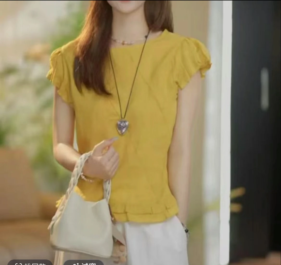 法式木耳花边短袖衬衫女2025夏季新款洋气减龄小个子上衣