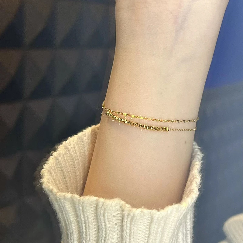 YQJR 铜合金手链 双层叠戴手链女细款碎金子闪珠手饰气质闪片饰品