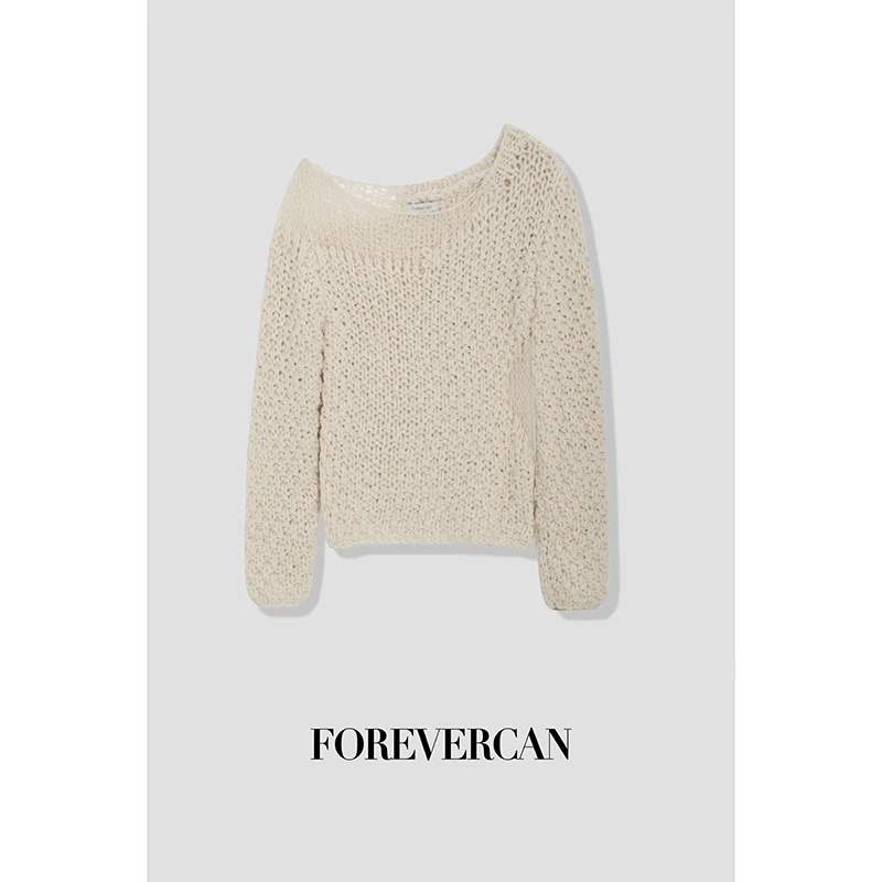 FOREVERCAN非正式解构 慵懒风露肩镂空粗棒针针织毛衣 MY3865