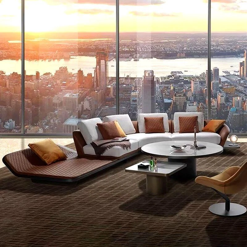 新款豪华大户型客厅沙发真皮意式简约弧形轻奢风格