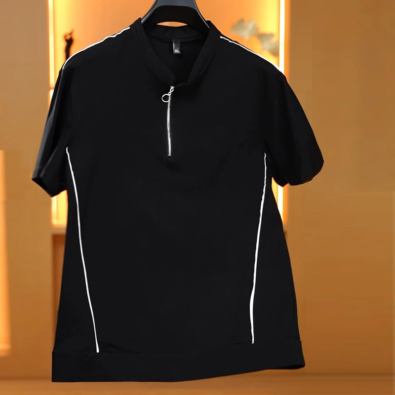 胖子男装加肥加大码立领t恤肥佬休闲超大号宽松半袖弹力打底衫夏