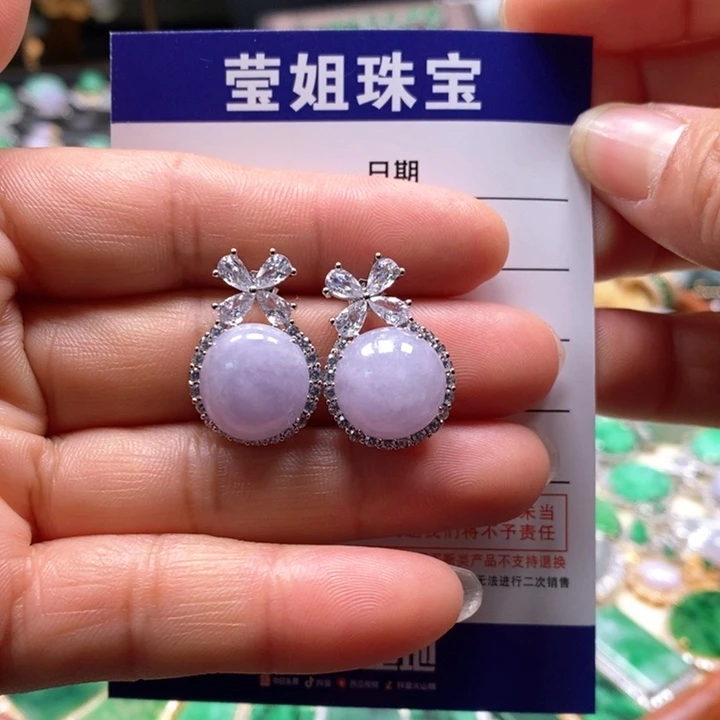 翡翠耳饰银S925镶嵌月***✨紫蛋耳钉