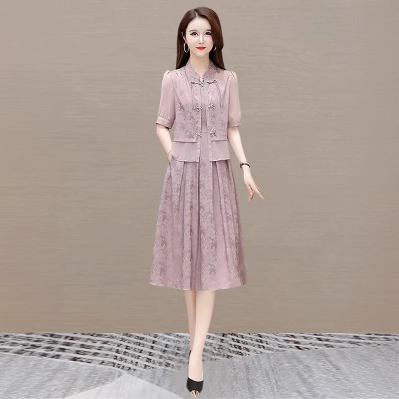 新中式国风女连衣裙2025新款夏气质高端贵夫人时尚两件套装十三行