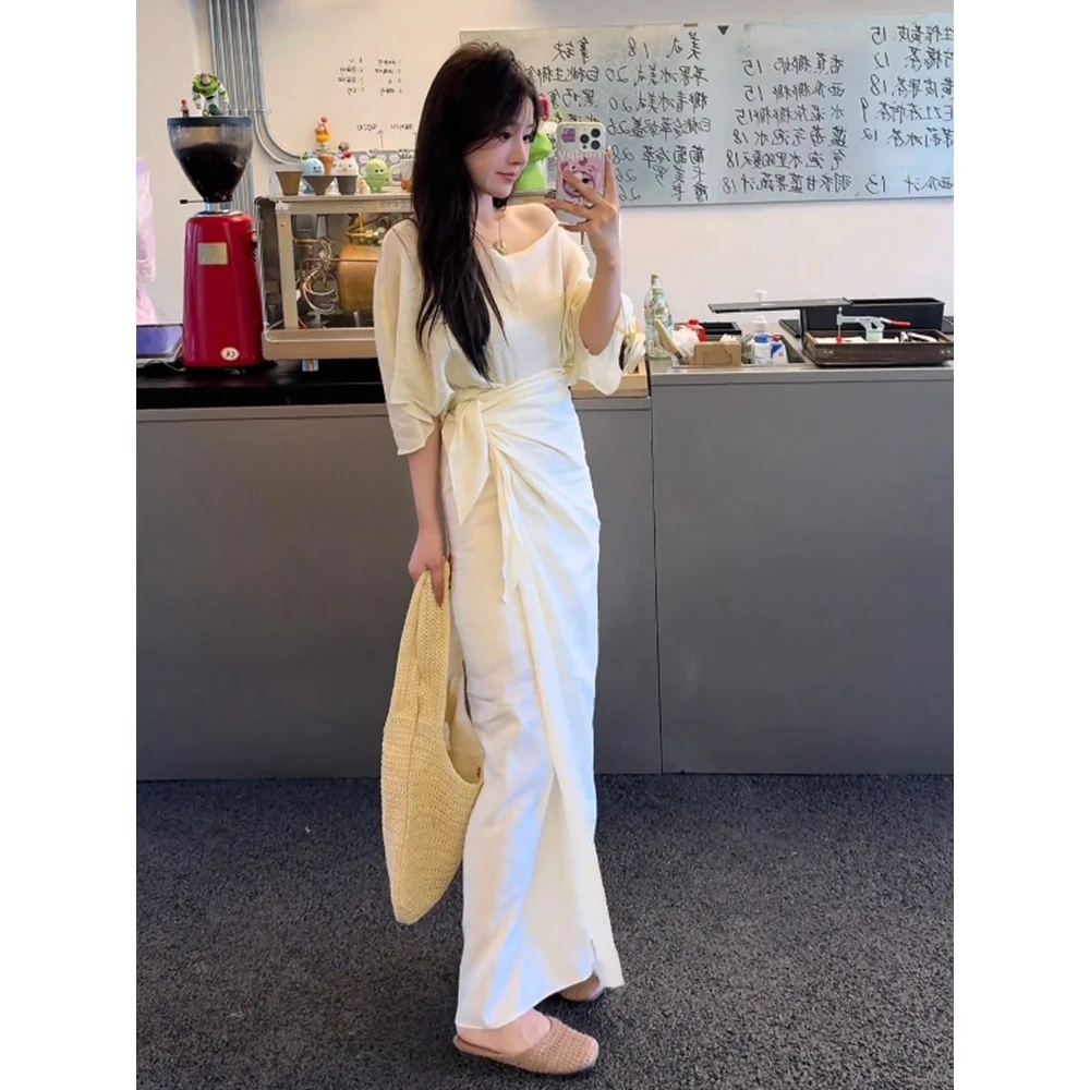 【冷萃苿莉】法式气质小众简约设计感不规则上衣半身裙两件套装裙女