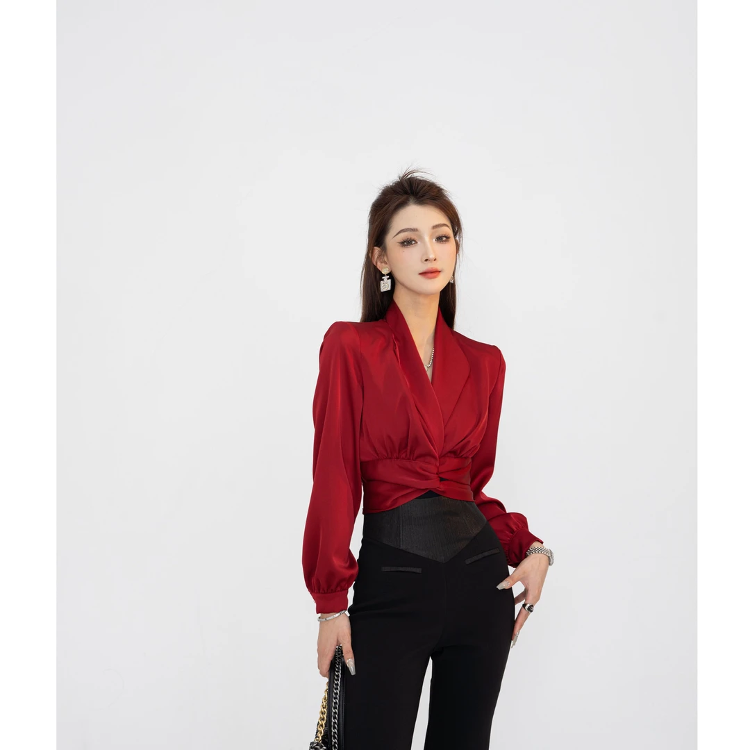 MD君君原创【鎏金缎影】2025春季百搭气质时尚长袖设计感系带衬衣