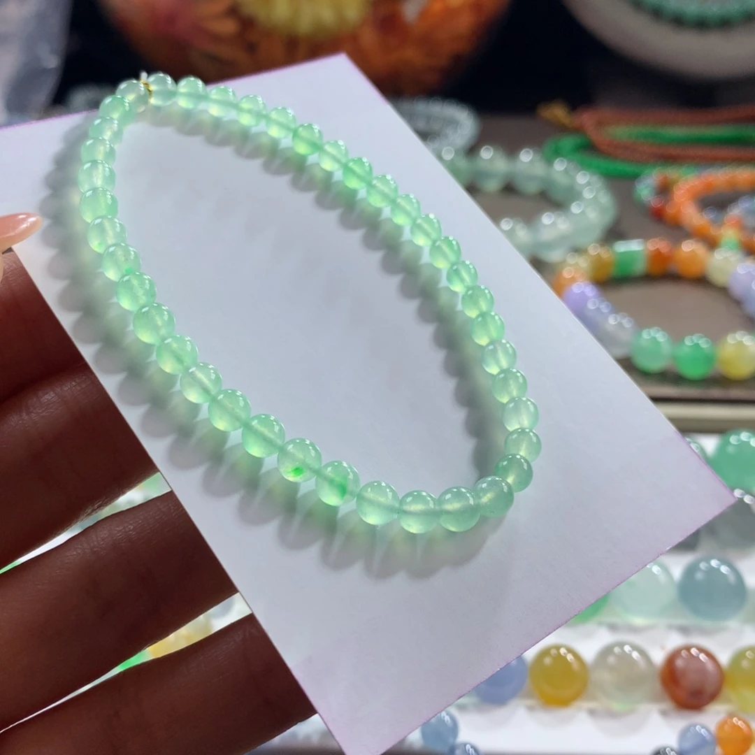 翡翠未镶嵌手链木那高冰起光甜晴绿卡4.5-5