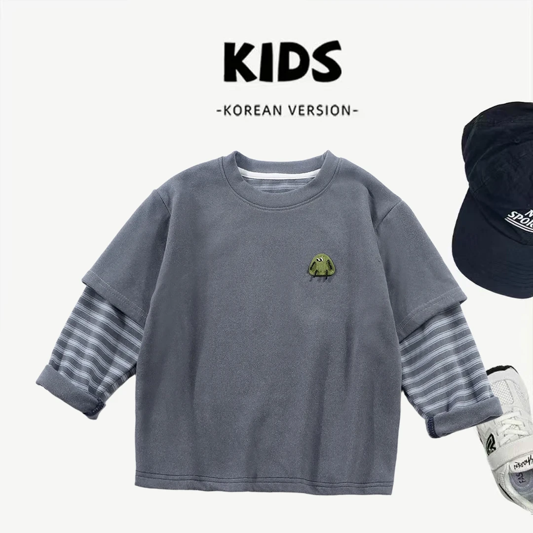 新款儿童打底衫2025秋季中大童圆领T恤长袖洋气休闲