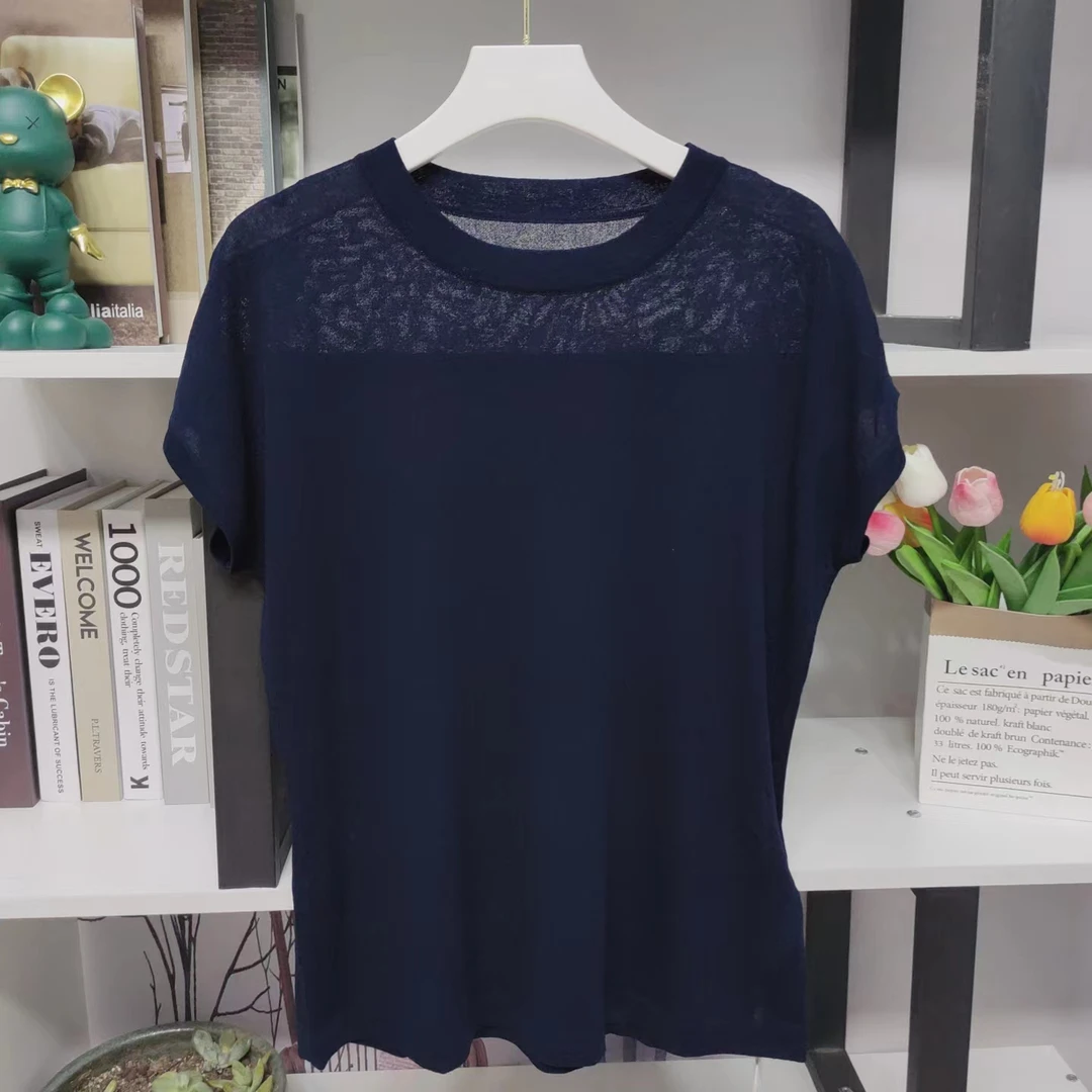 D04069【品牌撤柜】时尚圆领藏蓝色休闲纯色短袖40#（其他）