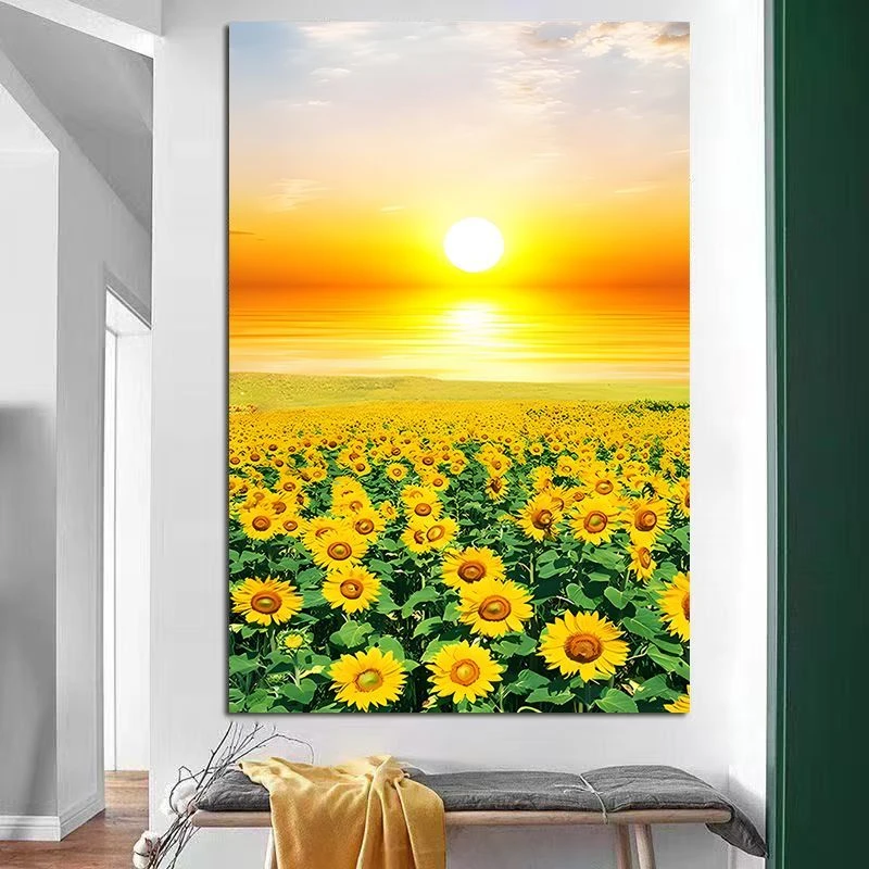 向日葵客厅沙发玄关背景墙装饰画太阳花花卉壁画简约现代自粘挂画