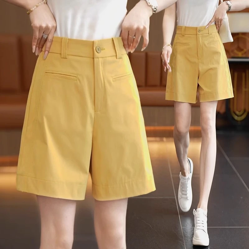 西装短裤女夏季薄款2025新款高腰显瘦休闲中裤外穿宽松阔腿五分裤