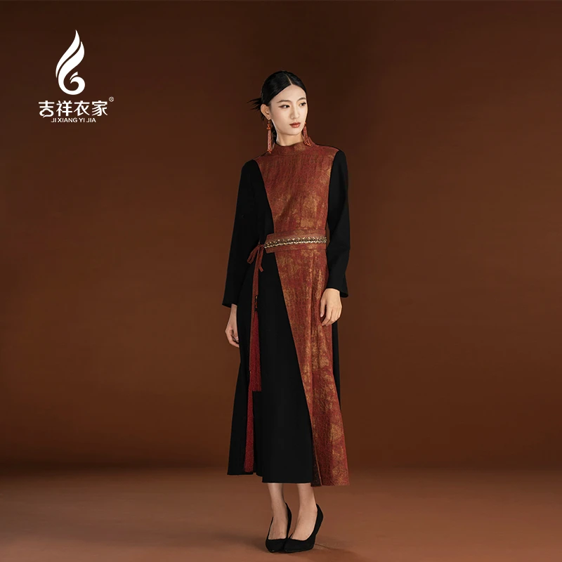 JIXIANGYIJIA/吉祥衣家玄英异色连衣裙新中式贵气穿搭944237229