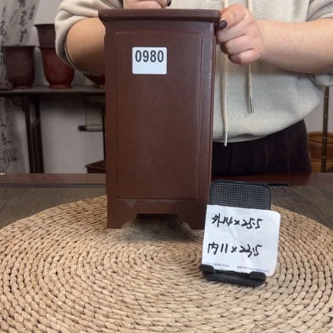 紫砂花盆紫玉金砂素面奎面签筒0980