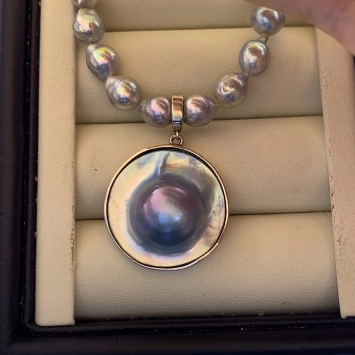 银S925镶嵌拼合珍珠（马贝珠）吊坠(不含链)