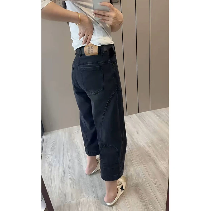大码2025春季新款时尚百搭阔腿裤女小个子高腰宽松直筒八分牛仔裤