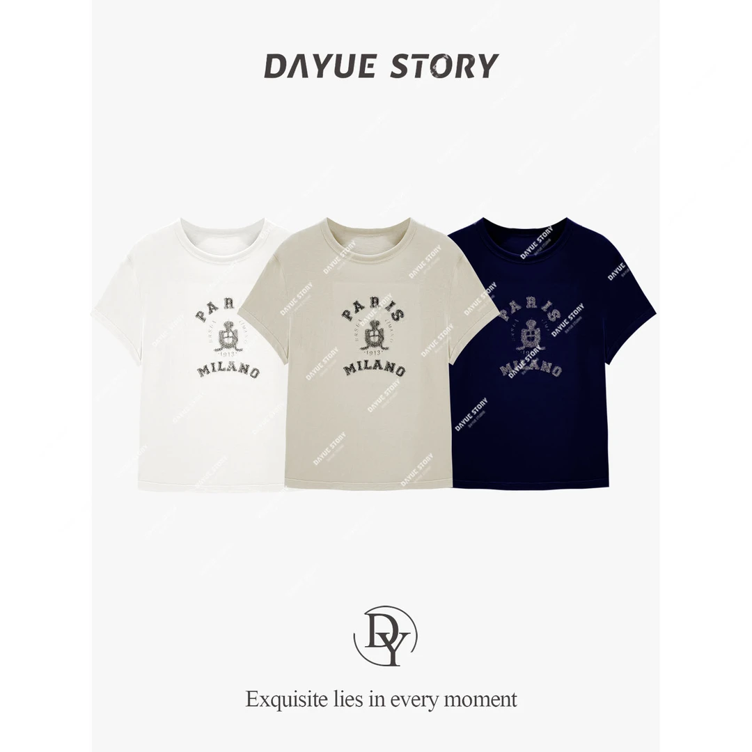 DAYUE【线丝刺绣T】髙端线~重工万针刺绣！夏季韩版时尚百搭圆领T恤