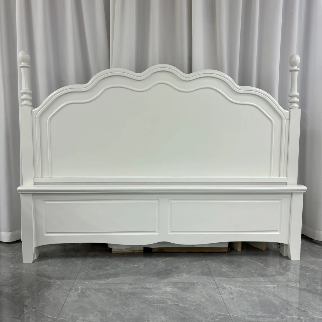 【201】复古美式家用主卧室大床轻奢简约白色胡桃色双人现代榫卯床