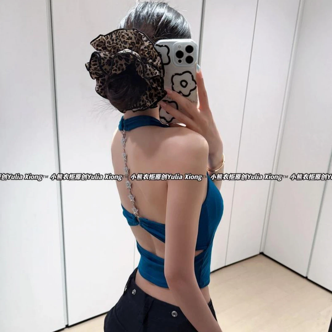 【带胸垫】五角星链条露背吊带背心打底修身显瘦多巴胺辣妹性感上衣