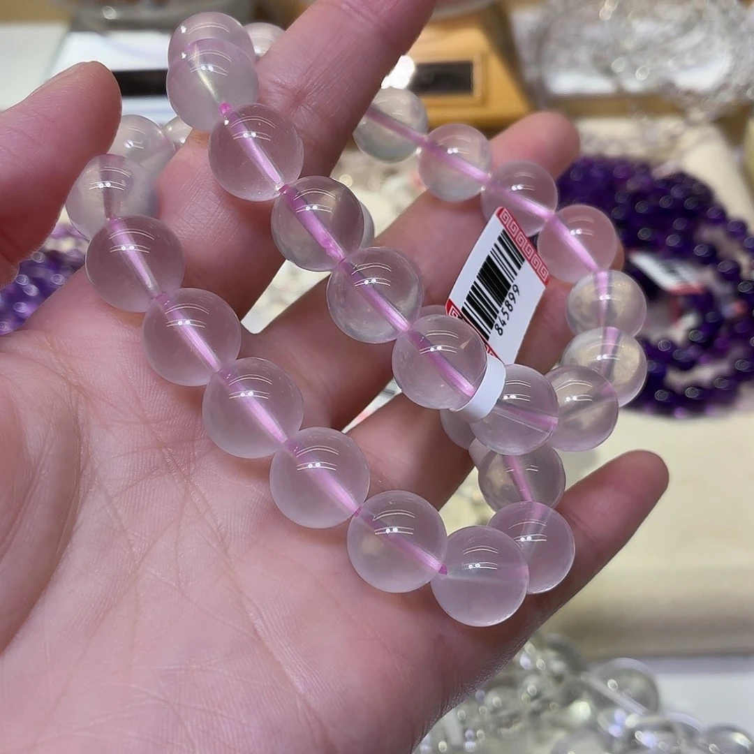 玉粉水卡12mm手串