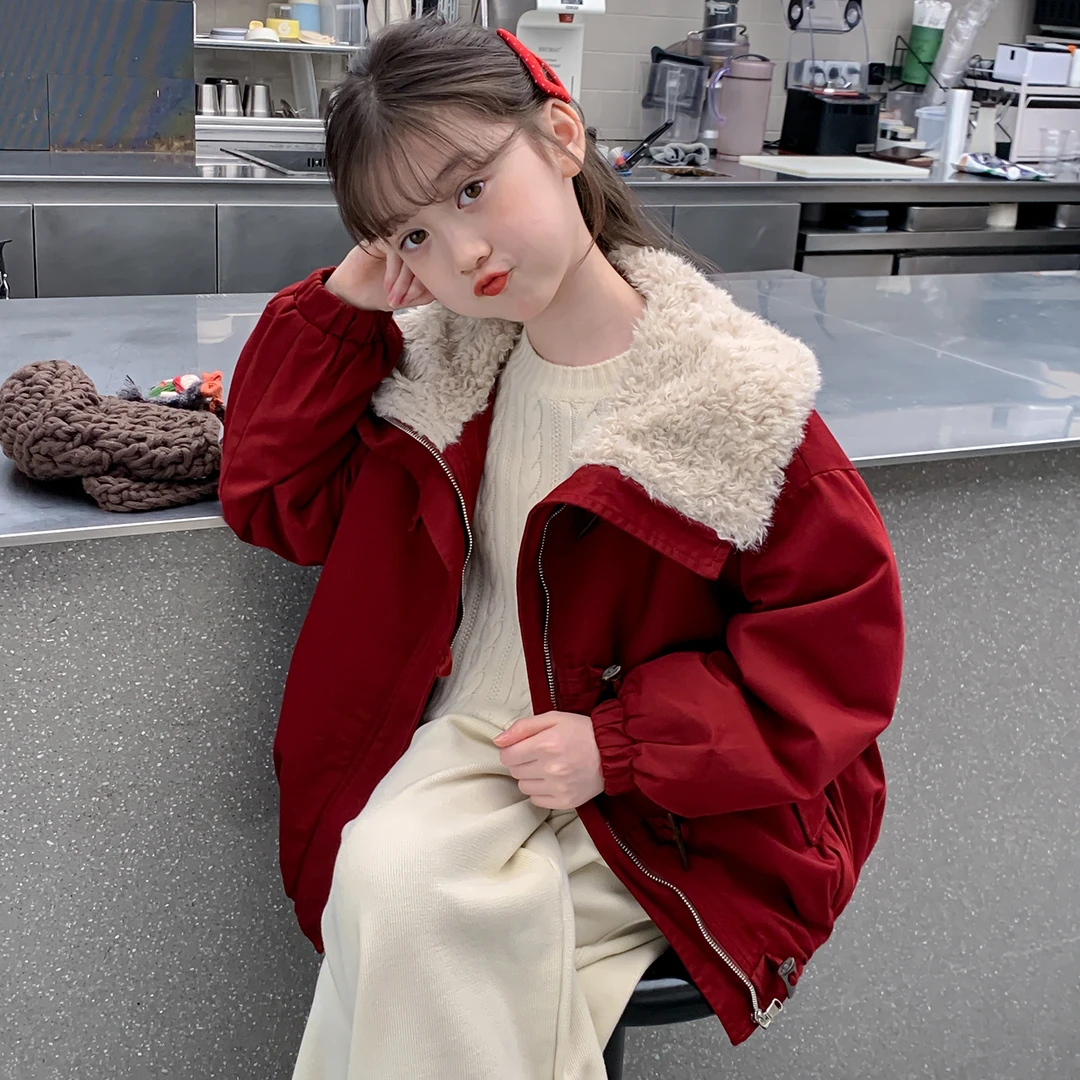 女童秋冬款韩版休闲加绒加厚外套女大童洋气时髦儿童冬装派克服潮