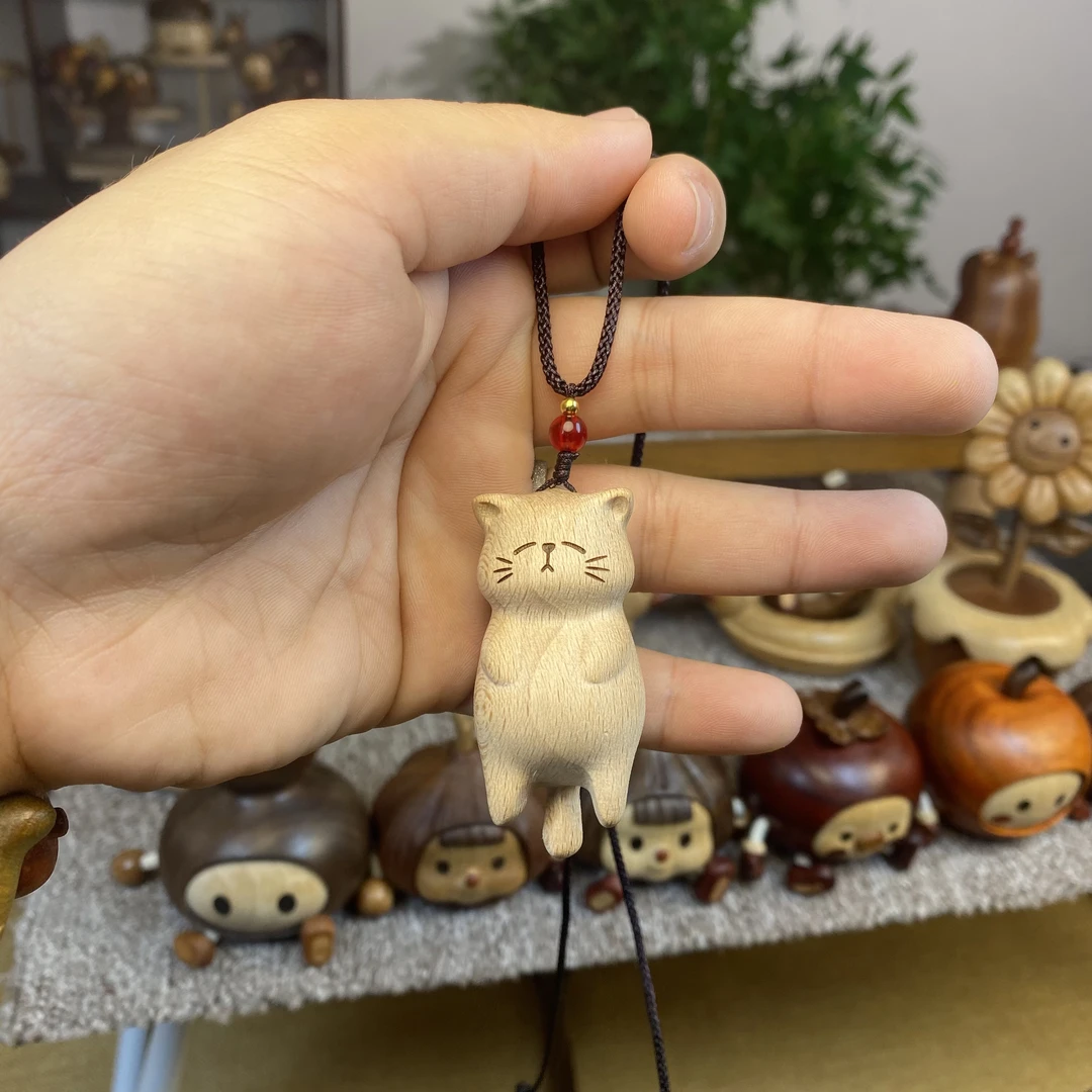 实木猫咪治愈挂件摆件可爱