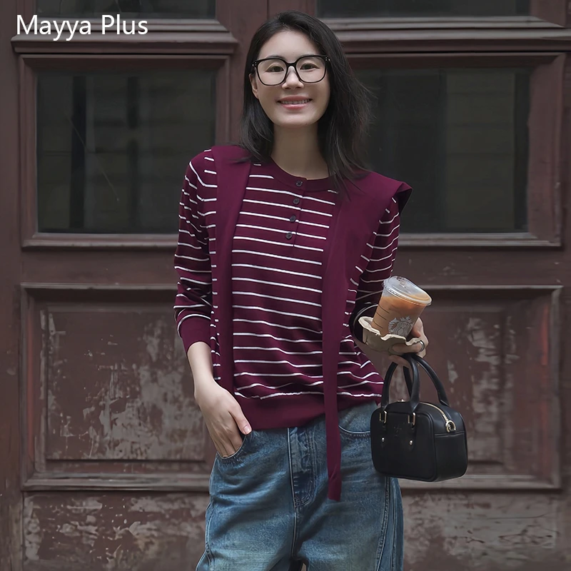 【航海线条】Mayya Plus麦芽定制减龄针织上衣披肩套装32536826AB