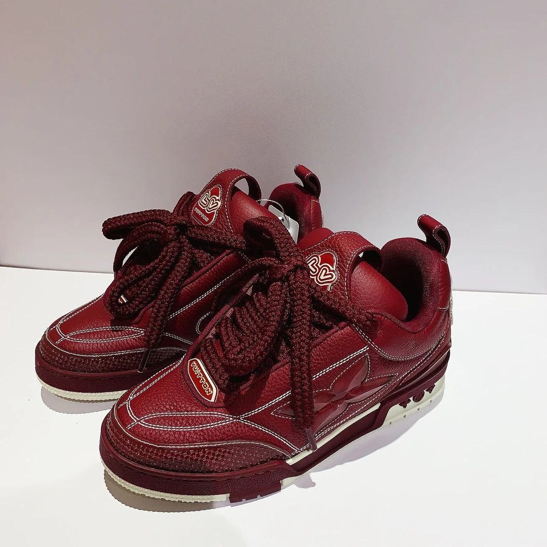 99新 LouisVuitton/路易威登 圆头系带 低帮 板鞋 深红色 38码
