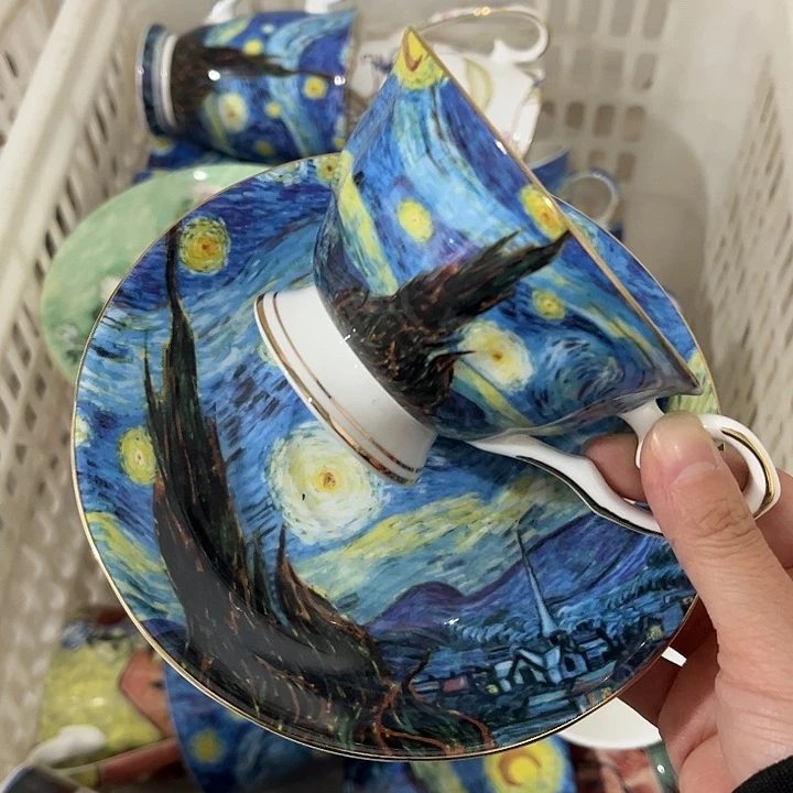 瓷片微瑕骨瓷星空杯碟一套