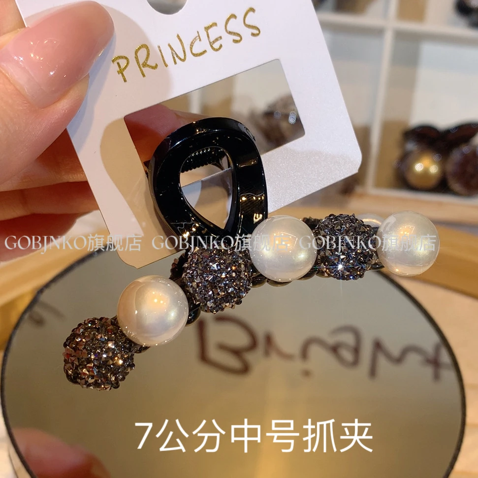 GOBJNKO日韩原创设计抓夹7公分气质女发夹双面简约镶嵌复古精致