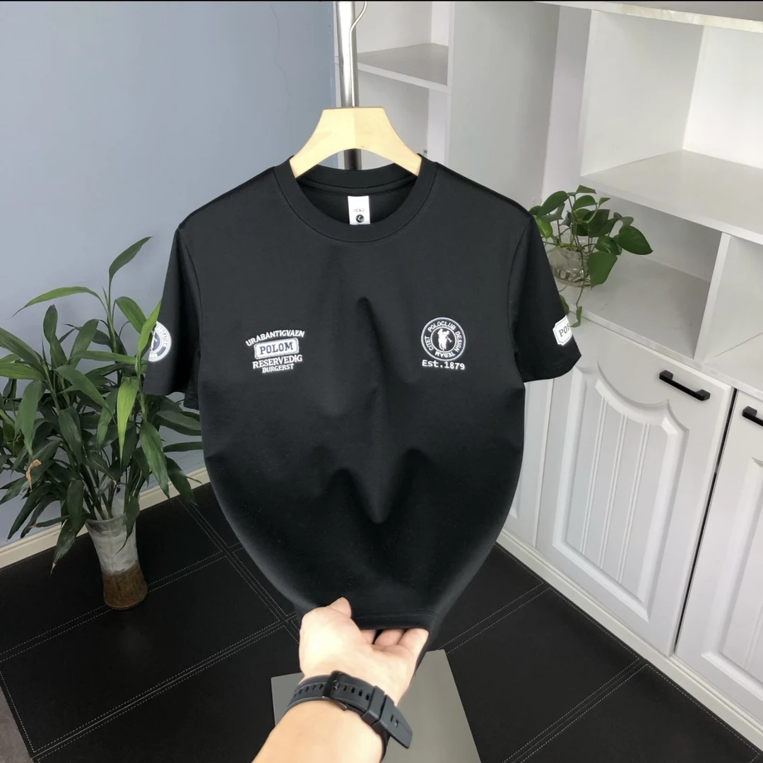 欧洲站2025短袖圆领T恤时尚潮流印花修身半袖ins夏季新款男士上衣