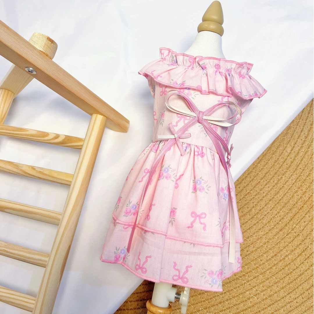 夏季宠物服饰狗狗猫咪法式奶芙蛋糕裙粉色连衣裙可爱小型犬牵引