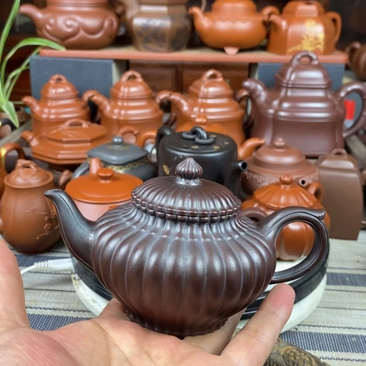 茶壶紫砂筋纹笑樱220 CC原矿老紫泥还原烧