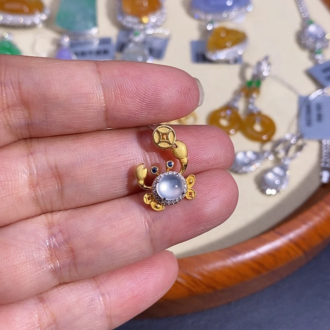 翡翠18K金镶嵌吊坠(不含链)