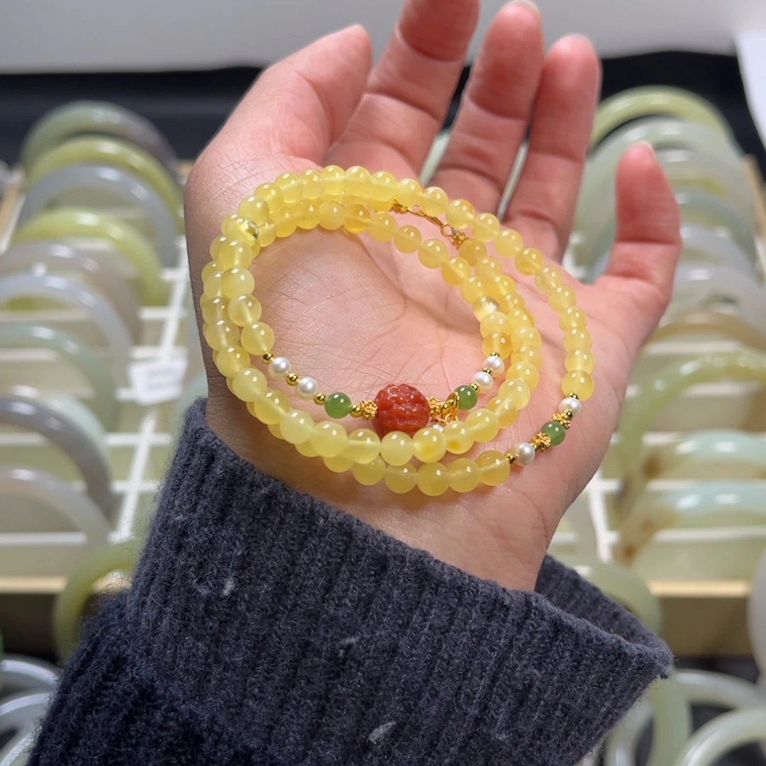 蜜蜡未镶嵌裸石三圈手链