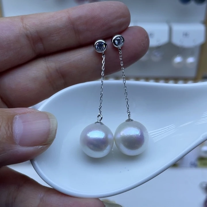 银S925镶嵌耳饰淡水珍珠