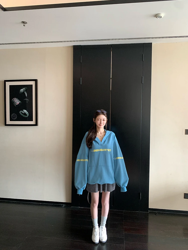 【巴家私服】定染撞色套头卫衣外套设计感秋季时尚慵懒宽松开衫外套