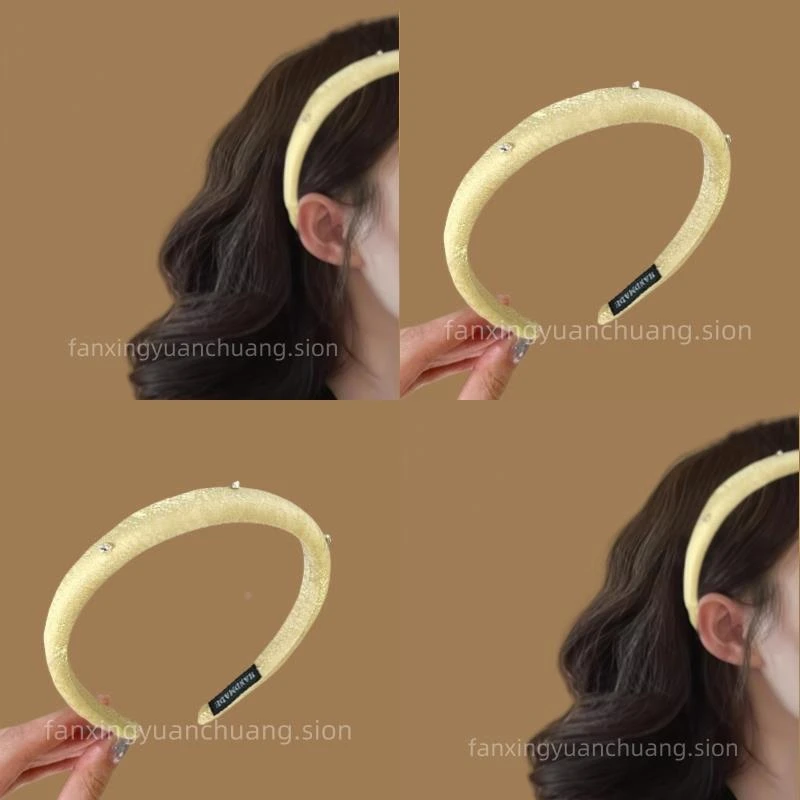 复古温柔~2025奶油黄色感闪钻百搭细边发箍高颅洗脸发卡发饰