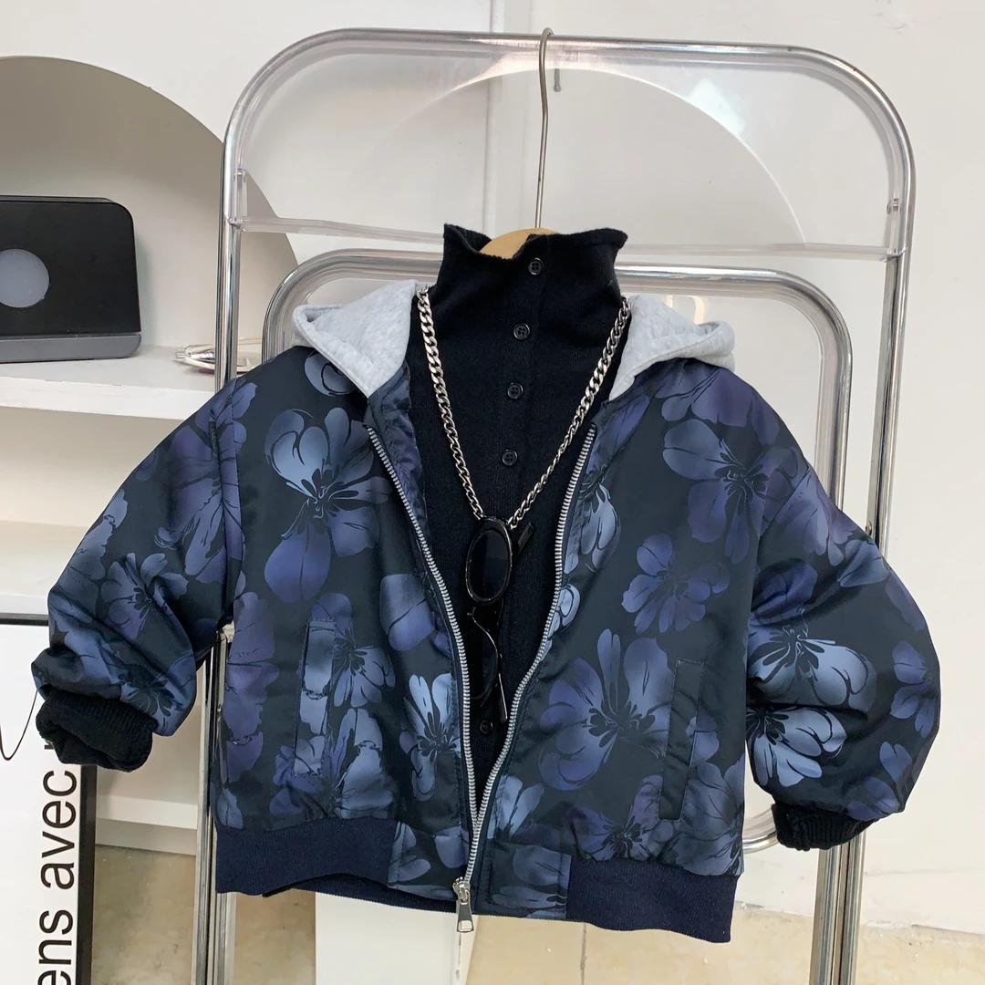 儿童韩版夹棉连帽外套男童秋冬加厚休闲外套潮童时尚洋气深秋款酷