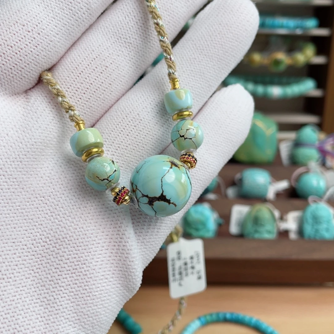 绿松石未镶嵌水波纹设计款脖挂