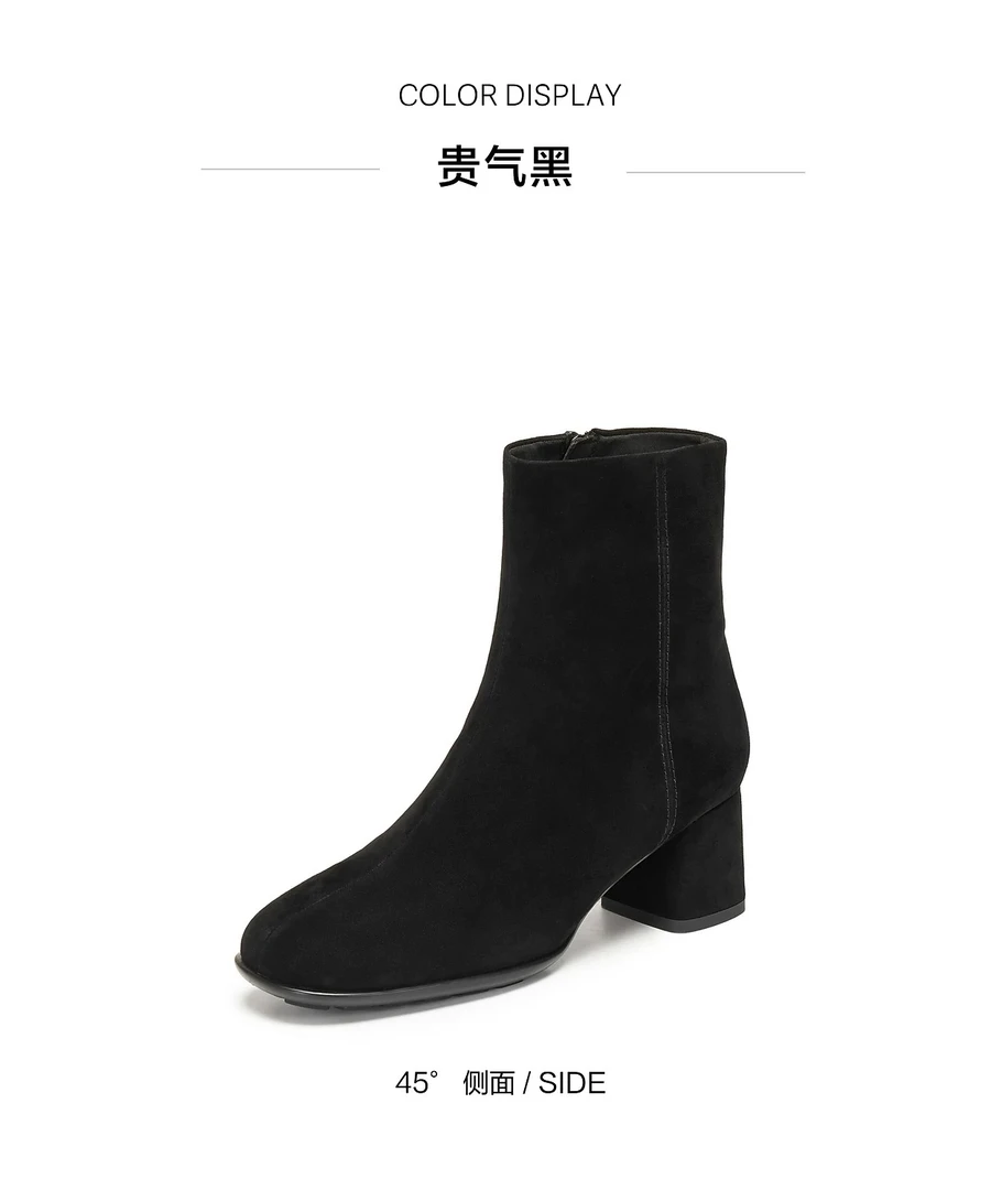 2025新款雾都恋人时装靴复古短靴粗跟黑色女靴子EIB02