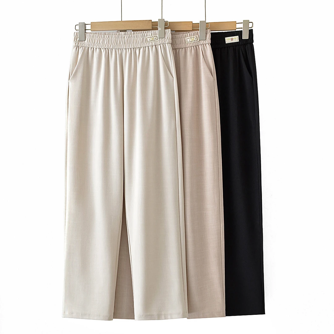 2025夏季高品质九分裤时尚百搭薄款透气宽松高腰中老年休闲直筒裤