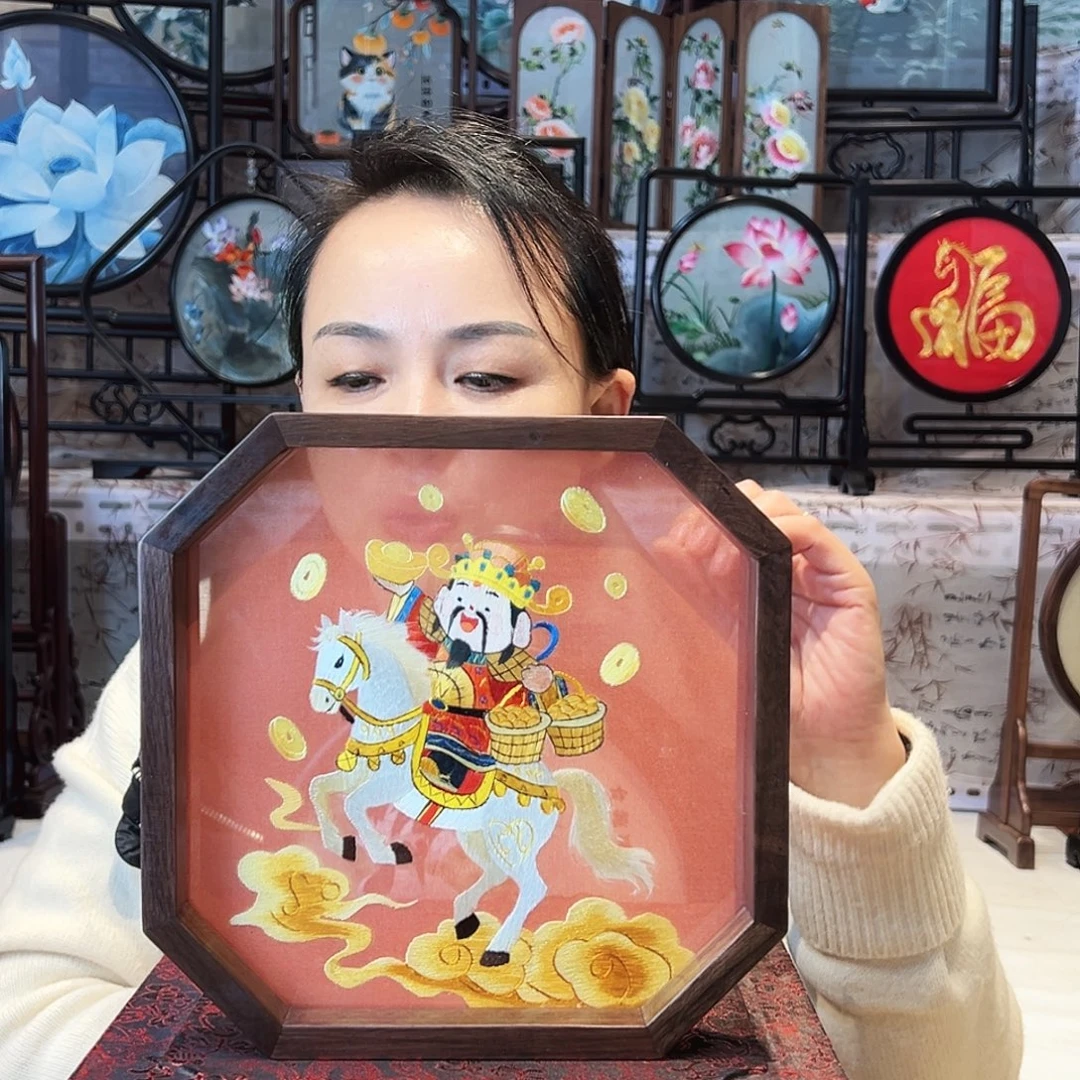 织绣苏绣摆台胡桃木手工双面