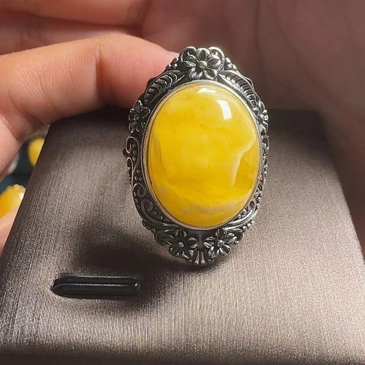 蜜蜡银S925镶嵌戒指戒指