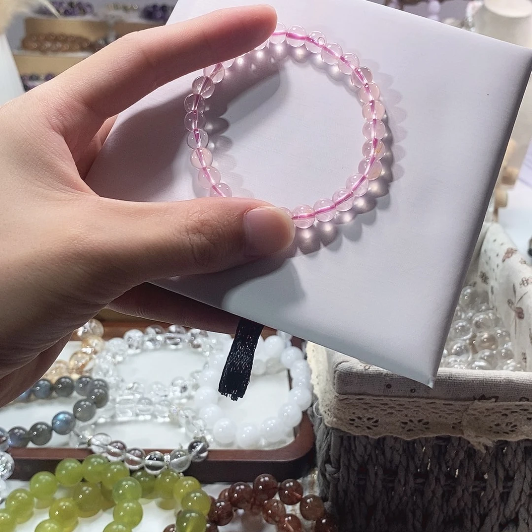 银S925镶嵌烟晶手链粉水晶