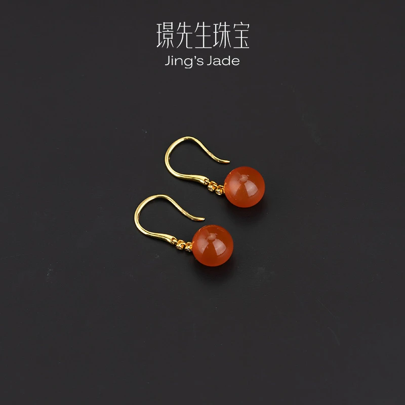 桃夭|18k金镶原矿冰红南红耳饰多样性发*HS0920022*【LFY】