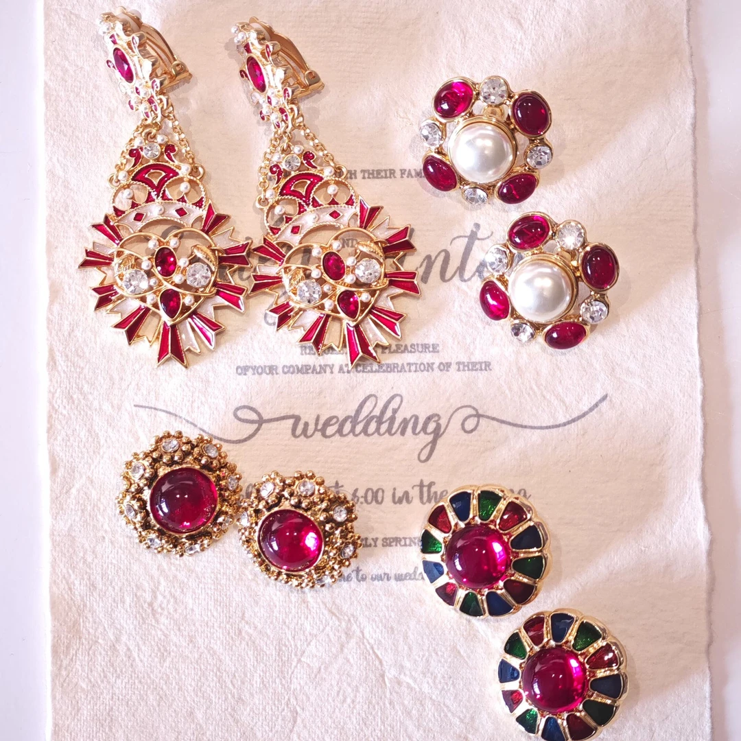 铜合金琉璃耳饰 中古vintage红琉璃系列耳饰