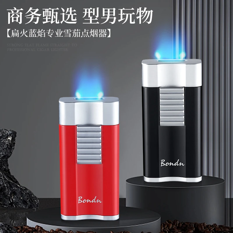 高端商务男士甄选扁火蓝焰充气打火机防风直冲送男友老公礼物